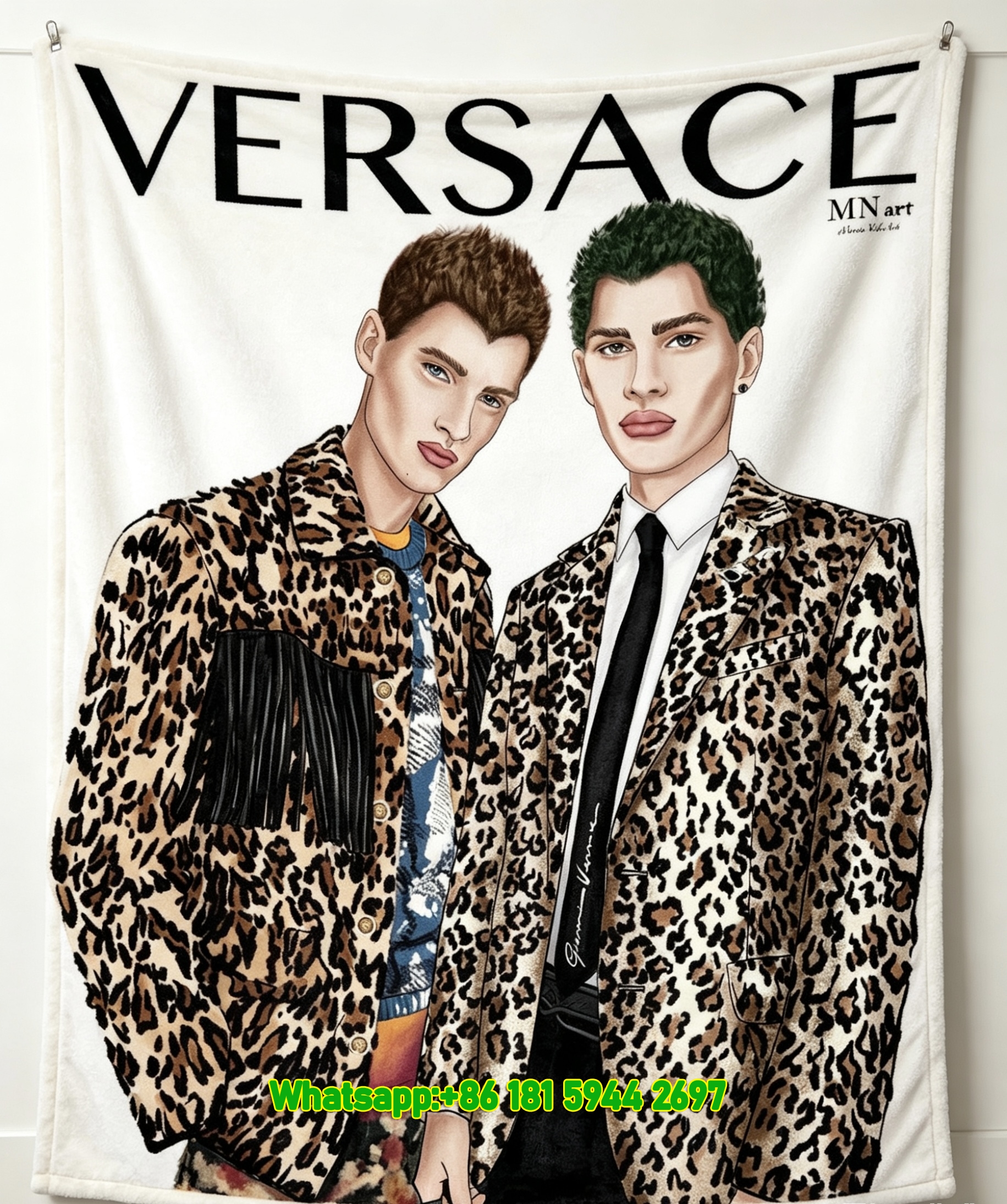 Versace Leopard Print Menswear Fashion Illustration Flannel Throw Blanket Luxury Sofa Cover Blanket IMG_1673
